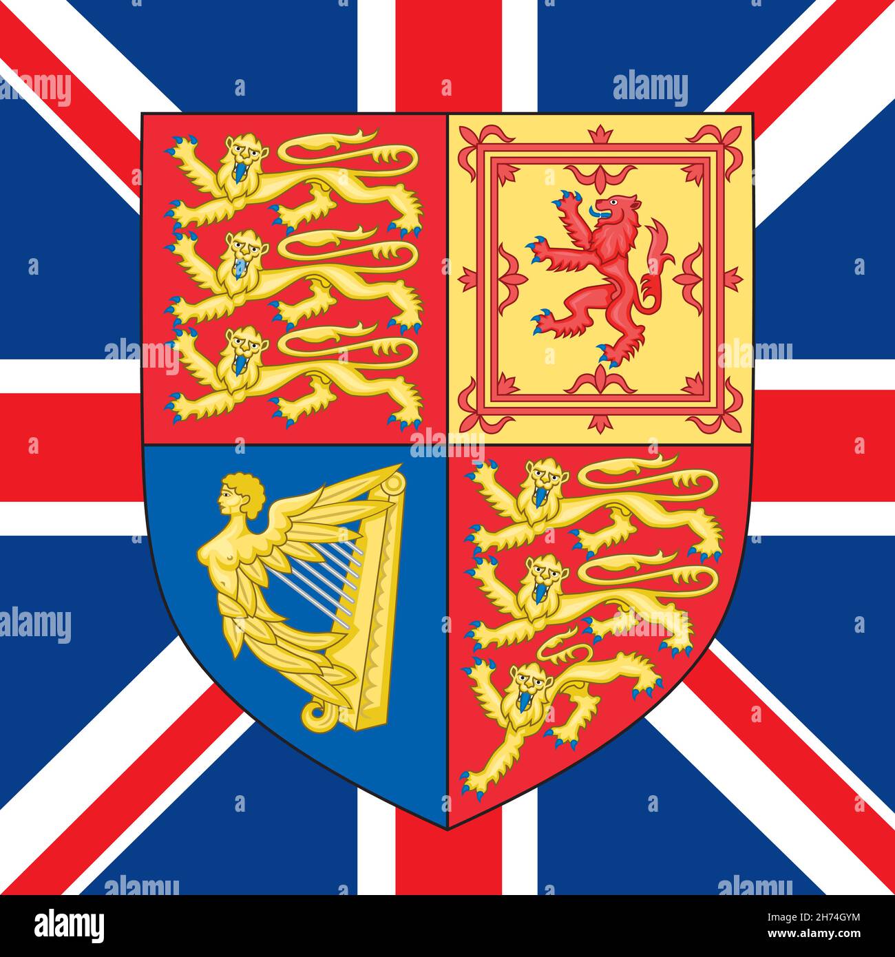 Königliches Standardwappen auf der britischen Flagge, Vereinigtes Königreich, Vektorgrafik Stock Vektor