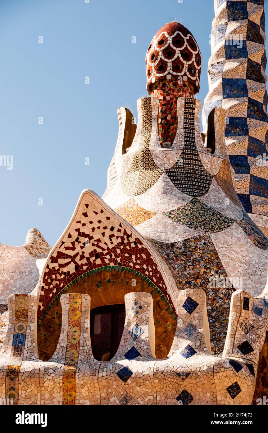 Torhaus im Park Güell in Barcelona, Spanien. Stockfoto