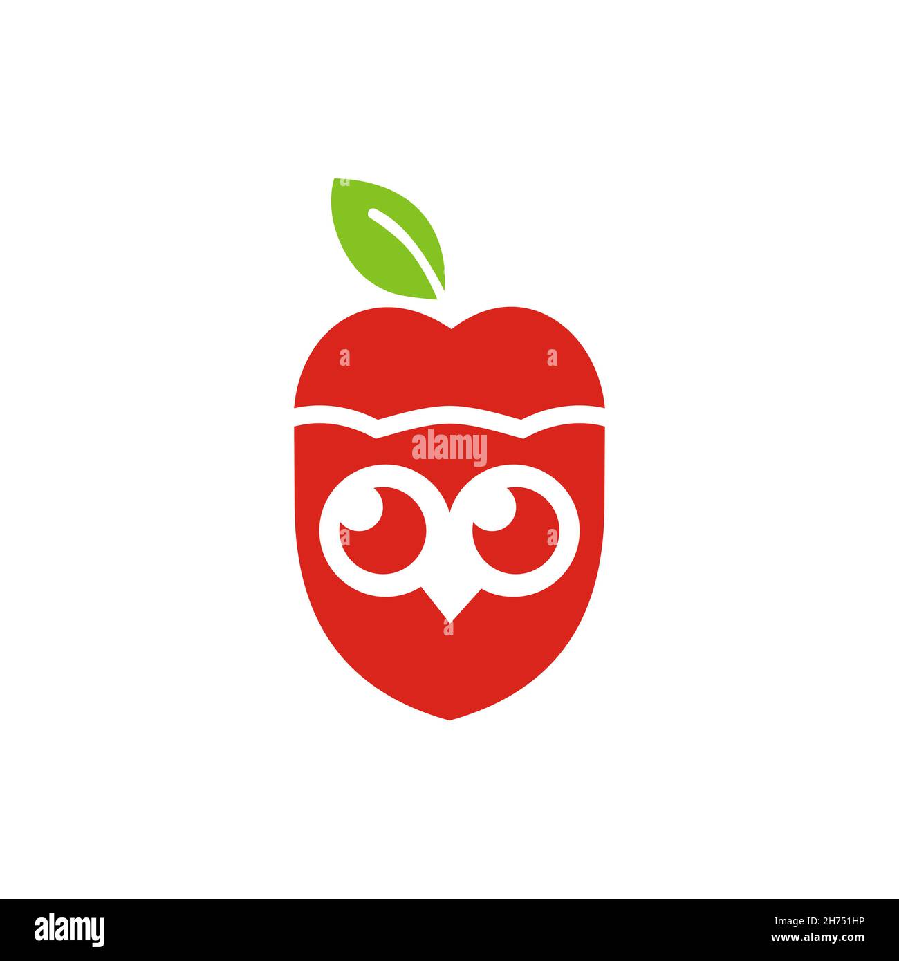 Rote Eule Apfel Logo Symbol flach Vektor Design Konzept Grafik Stockfoto