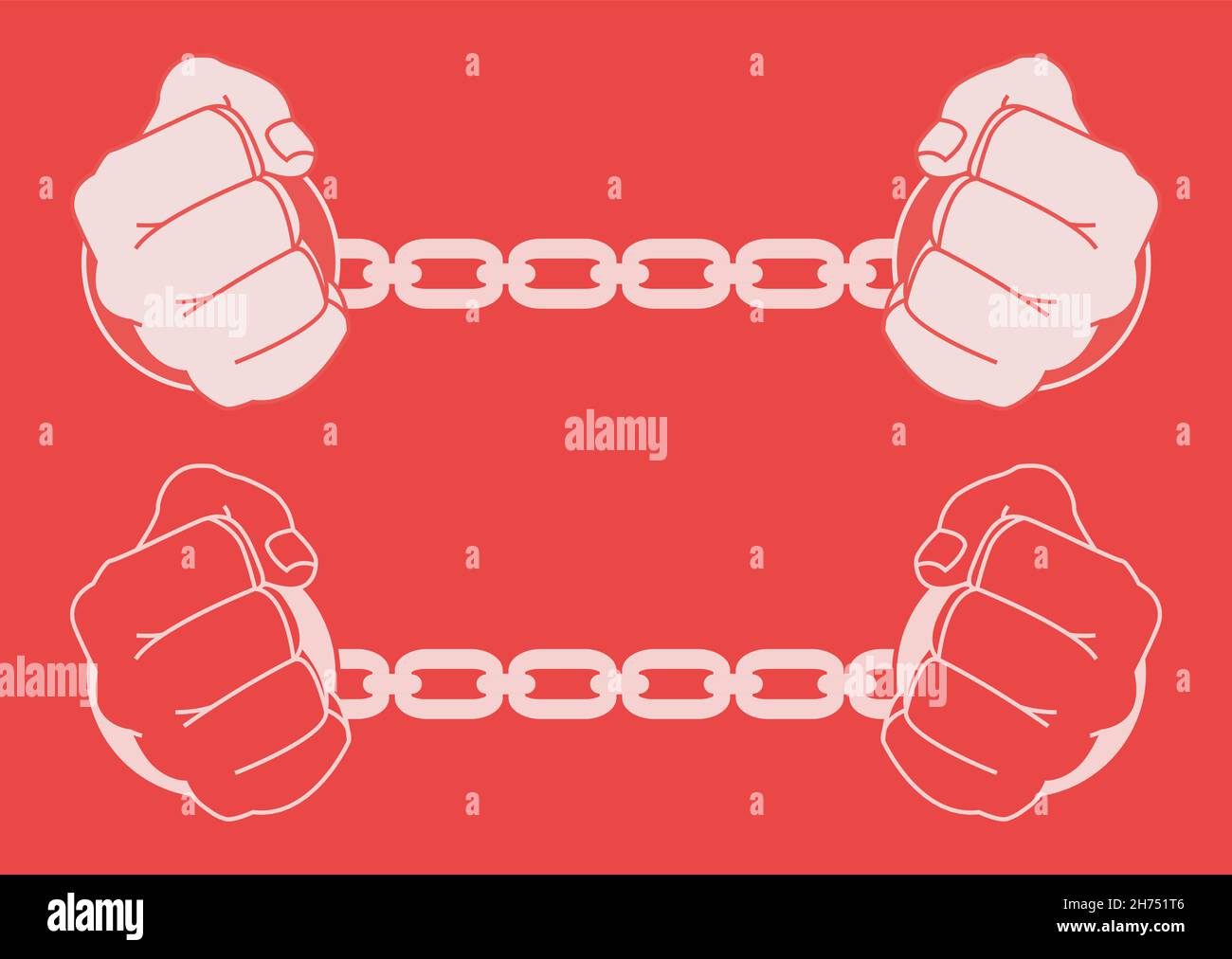 Hände in angespannten Stahlhandschellen. Dunkle Vektorgrafik Stock Vektor