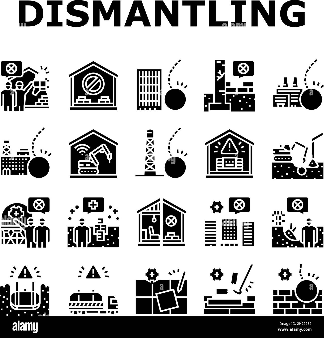 Demontageprozess Symbole Set Vector Stock Vektor
