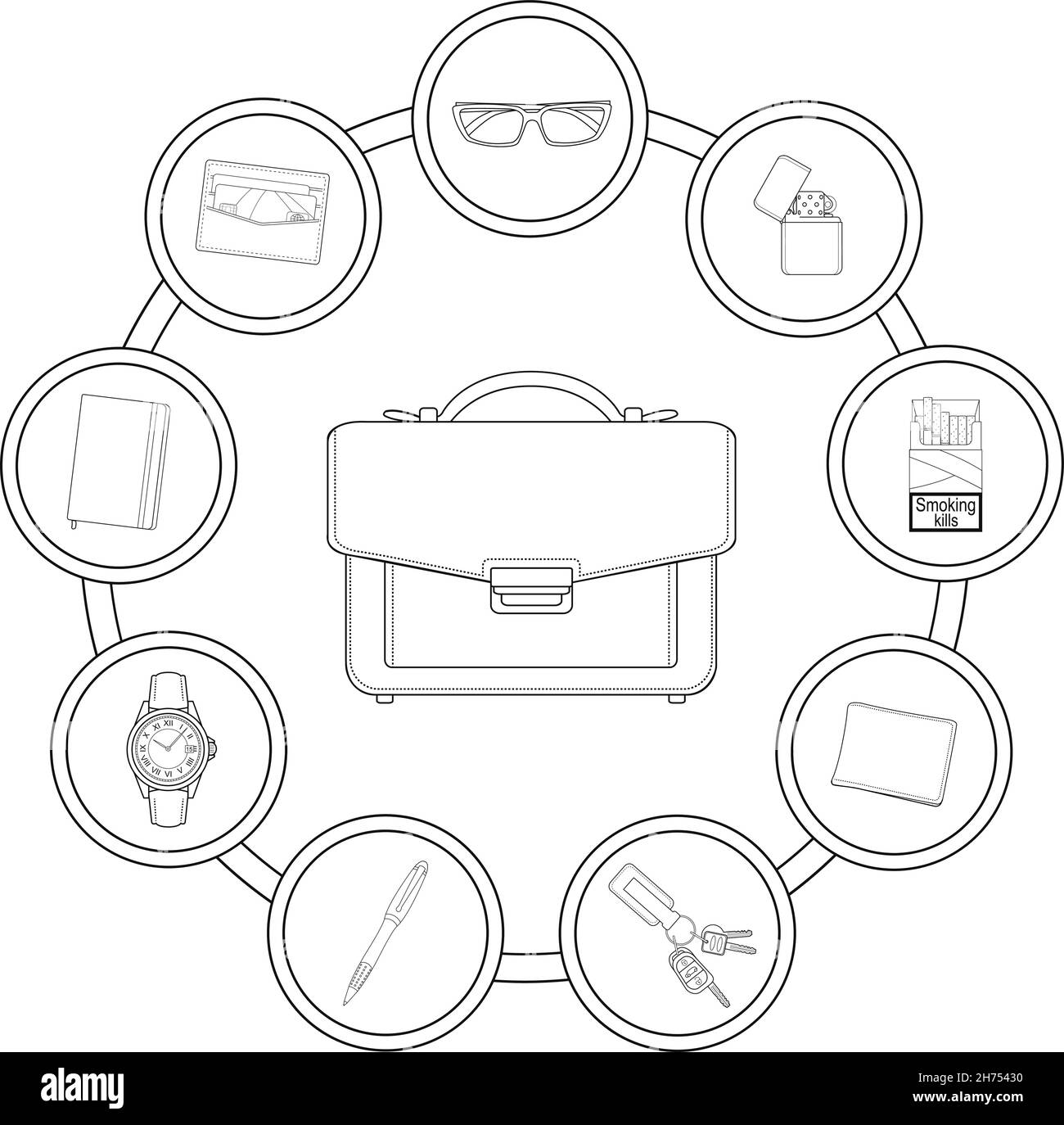 Inhalt der Businessman Handtasche Stock Vektor