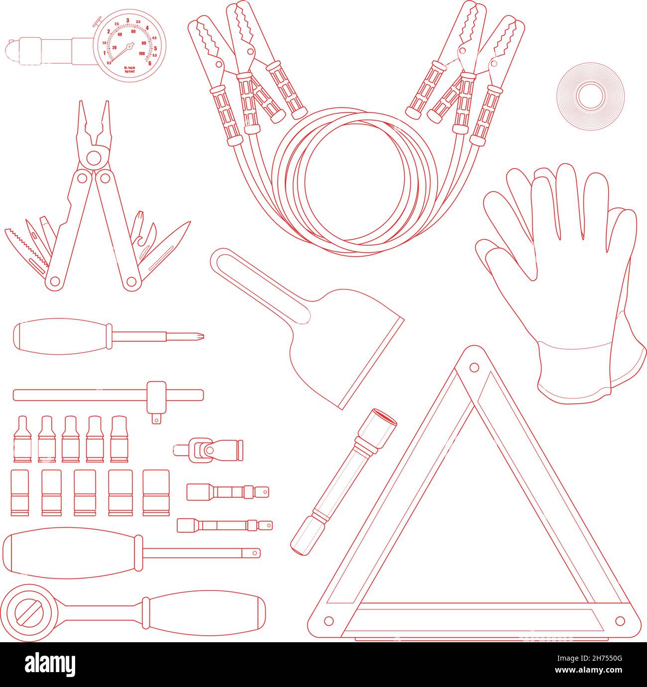 Road Kit linearer Satz Stock Vektor