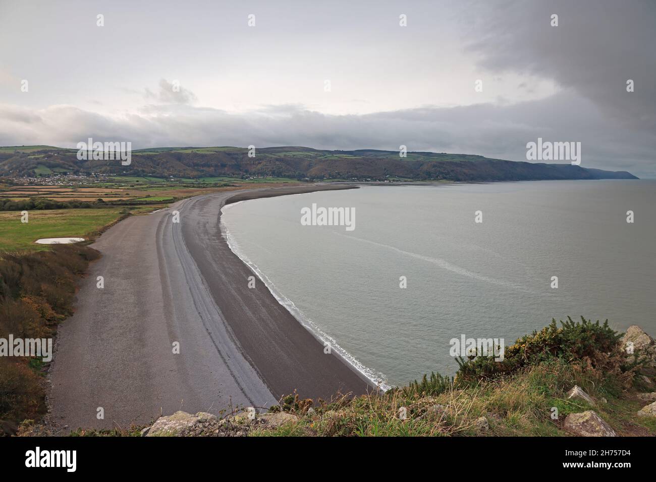 Blick auf Bossington Beach Somerset UK Stockfoto