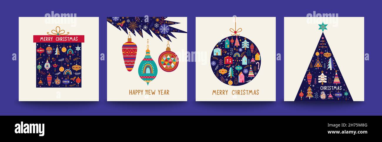 Weihnachtskarten im Papierschnitt-Stil. Stock Vektor