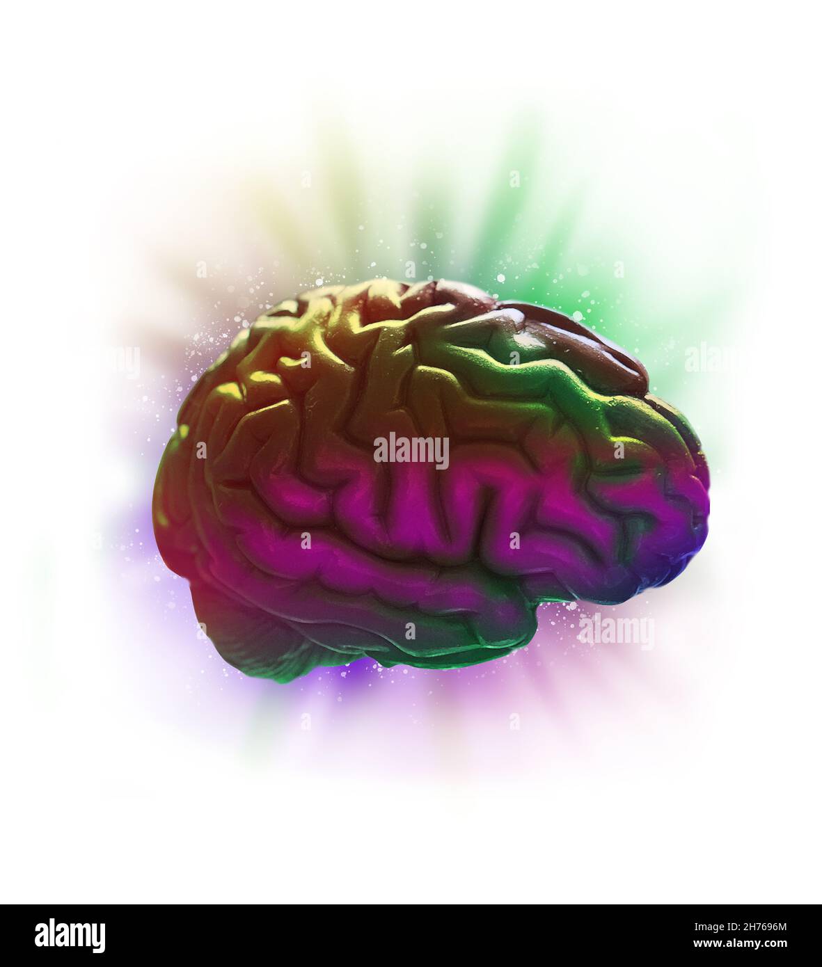 Neurodivergentes Gehirn, Denken über den Tellerrand hinaus, Regenbogenfarben Stockfoto