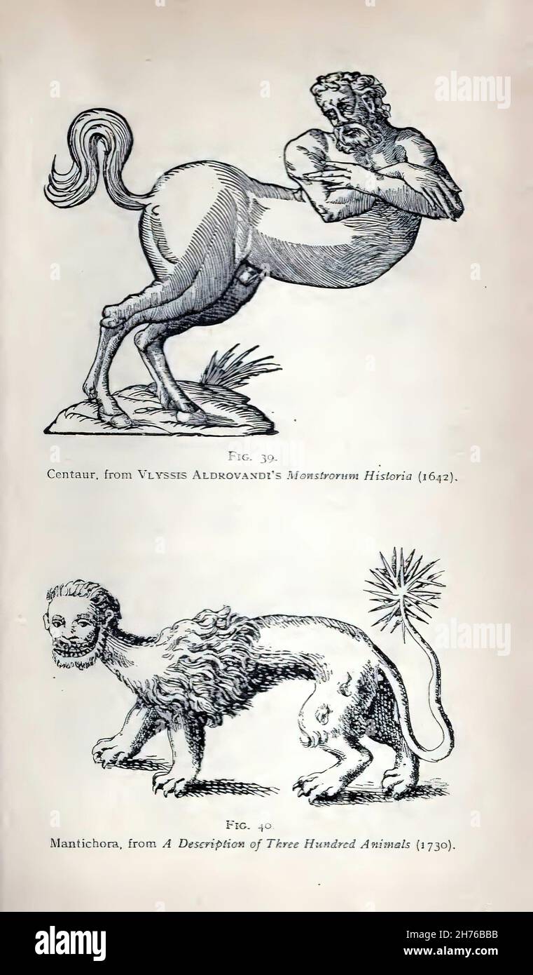 Eine 18-19th-Jahrhundert-Illustration von Zentauren auf einem Alchemie-Lehrbuch Stockfoto