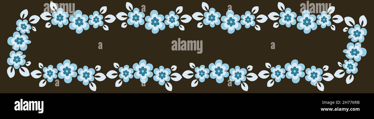 Abbildung auf einem Blatt im 4x1-Format - stilisierte Blumen mit Blättern - Grafiken. Banner für Text, Geschenk, Glückwünsche, Pflanzen, Blumen. Designeleme Stockfoto