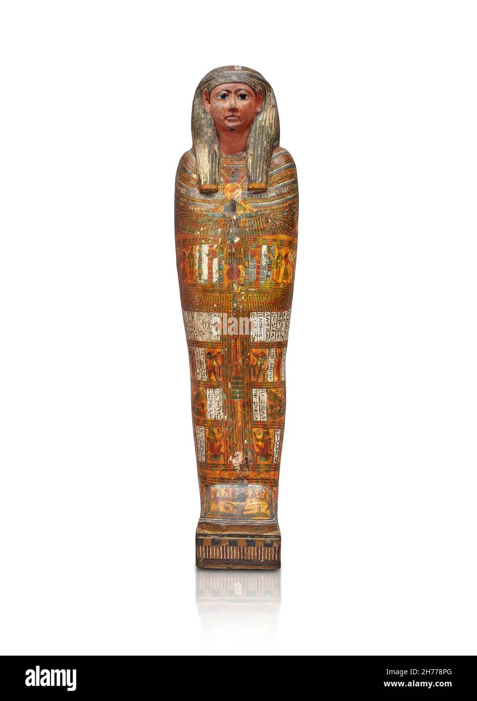 Antiker ägyptischer Mumienfall von Panype, 945-700 v. Chr., 22nd-23rd Dynastie, Theben. Museum der Schönen Künste von Lyon Inv H2315. Panype war ein Priester von Amon. Stockfoto