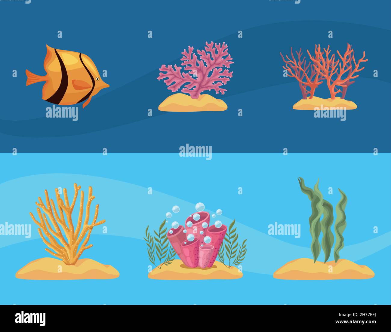 Sechs Symbole der Meereswelt Stock Vektor
