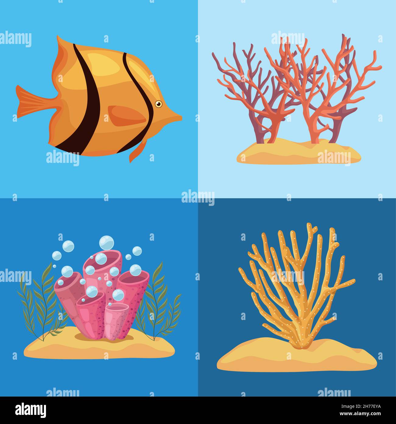 Vier Symbole des Meereslebens Stock Vektor