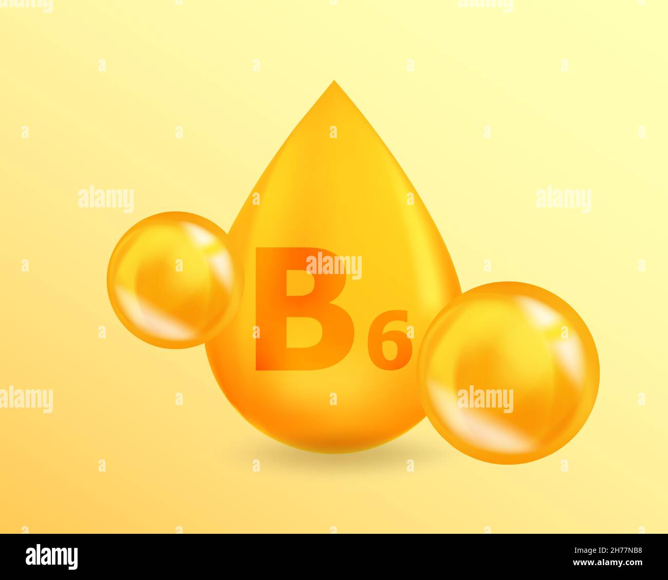 Vitamin B6 Pyridoxin. Realistisches Pyridoxin-Design mit Vitamin Drop B6. 3D Vitamin Complex Illustrationskonzept. Stock Vektor