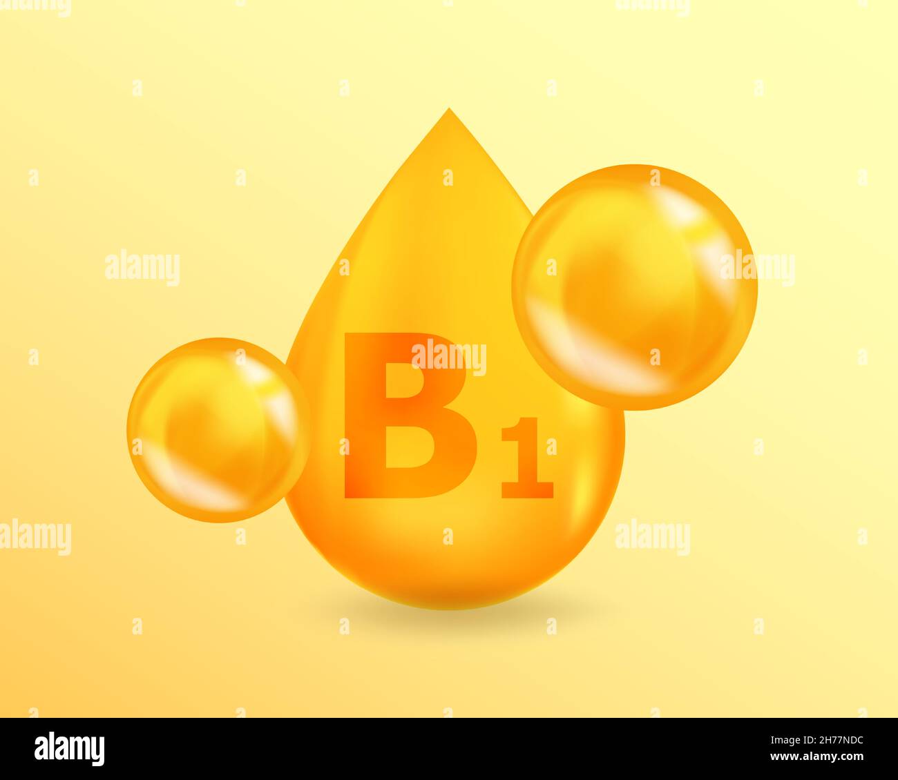Vitamin B1 Thiamin. Realistisches Thiamin-Design mit Vitamin Drop B1. 3D Vitamin Complex Illustrationskonzept. Stock Vektor