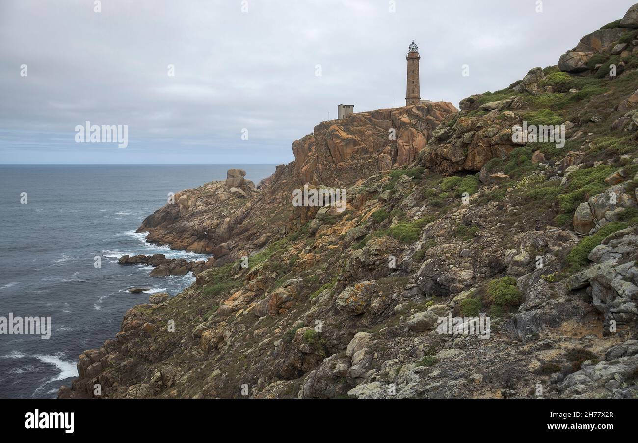 Cabo Vilan Leuchtturm an der Todesküste, Galicien, Spanien Stockfoto