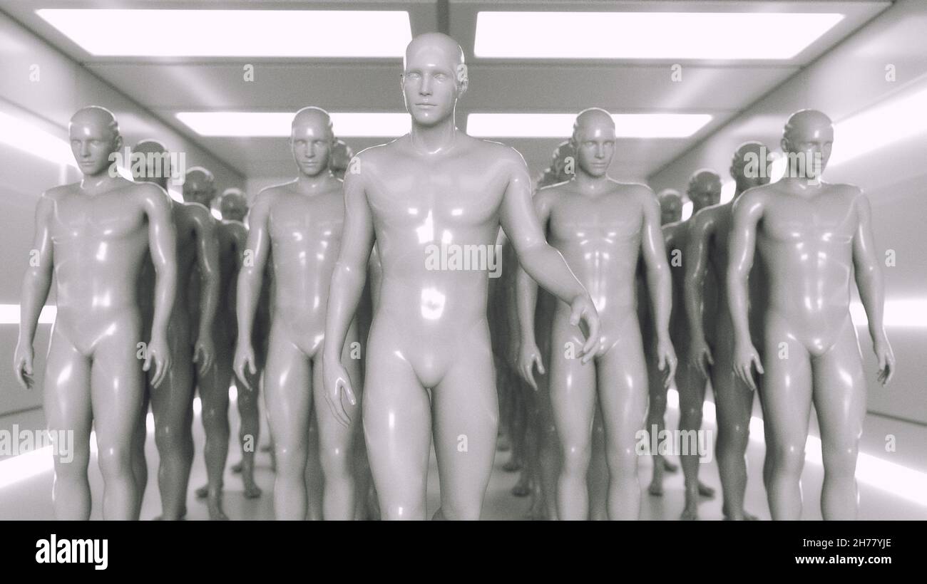 3D-Rendering. Humanoide Figuren und Sicifi-Szene Stockfoto