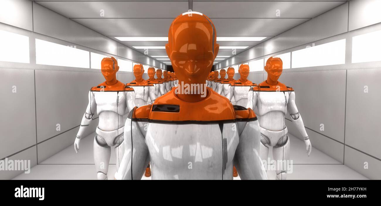 3D-Rendering. Humanoide Figuren und Sicifi-Szene Stockfoto