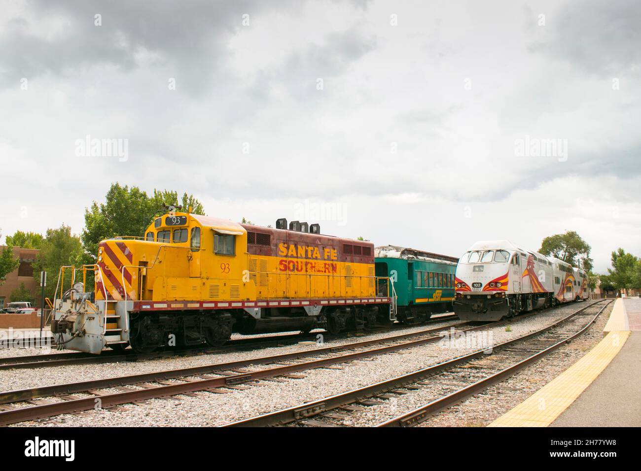Santa Fe Sothern Lokomotive Zug auf Santa Fe Railyard auf der berühmten Route 66 New MexicoUSA Stockfoto
