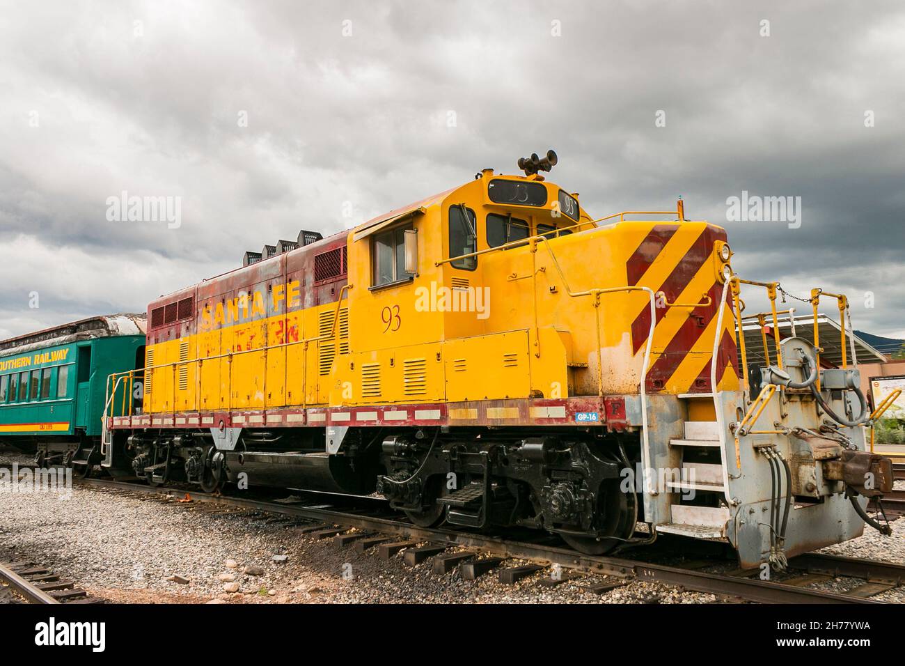 Santa Fe Sothern Lokomotive Zug auf Santa Fe Railyard auf der berühmten Route 66 New MexicoUSA Stockfoto
