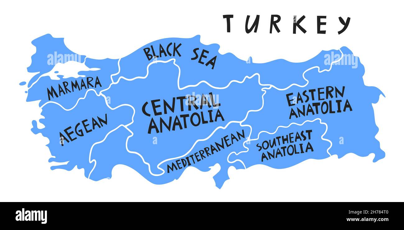 Vektor handgezeichnete stilisierte Karte der türkischen Provinzen. Türkei Republik Reise Illustration. Geografische Abbildung. Mediterranes Kartenelement Stock Vektor