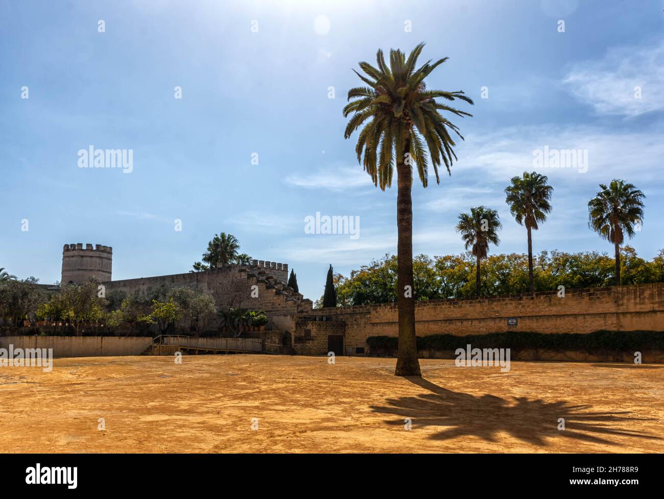 Festung Alcazar, Patio de Armas en Jerez de la Frontera, Real Alcazar Stockfoto