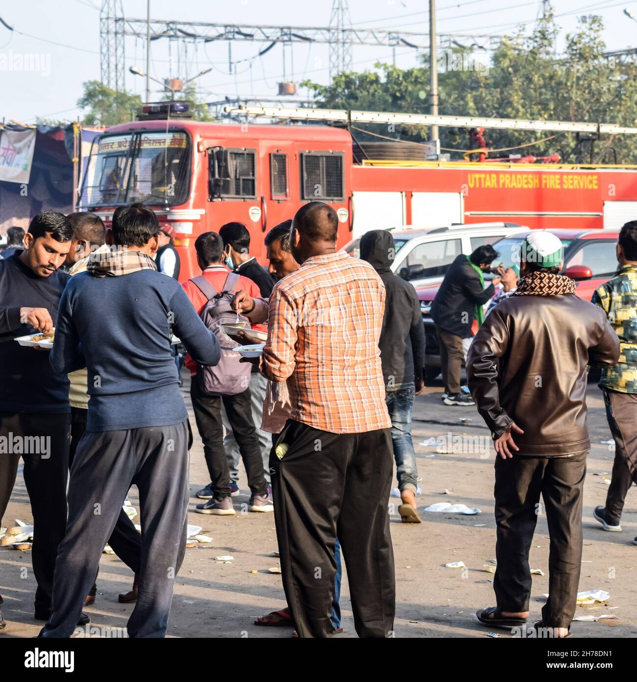 Gazipur, Delhi, Indien – 25 2020. Dezember: Indische Sikh- und Hindu-Bauern aus Punjab, Uttar Pradesh und Uttarakhand protestieren an der Grenze zu Delhi Stockfoto