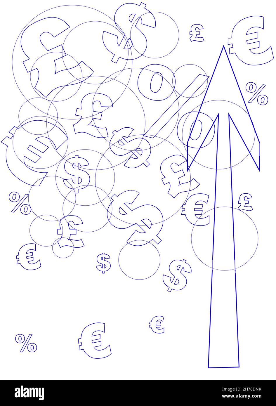 Ein Abstract des Inflationspfeils, der nach oben in die Matkep-Position zeigt. Stockfoto