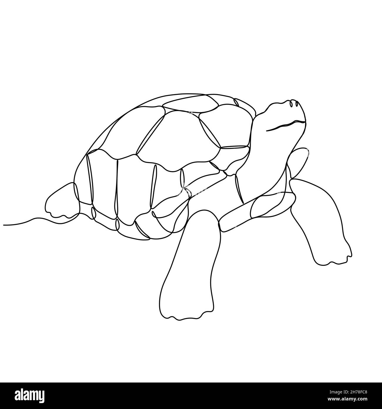 Eine einzeilige Zeichnung der großen Landschildkröte für die Logo-Identität. Entzückende Kreatur Reptil Tier Maskottchen Konzept für die Erhaltung Stiftung. Weiter Stock Vektor