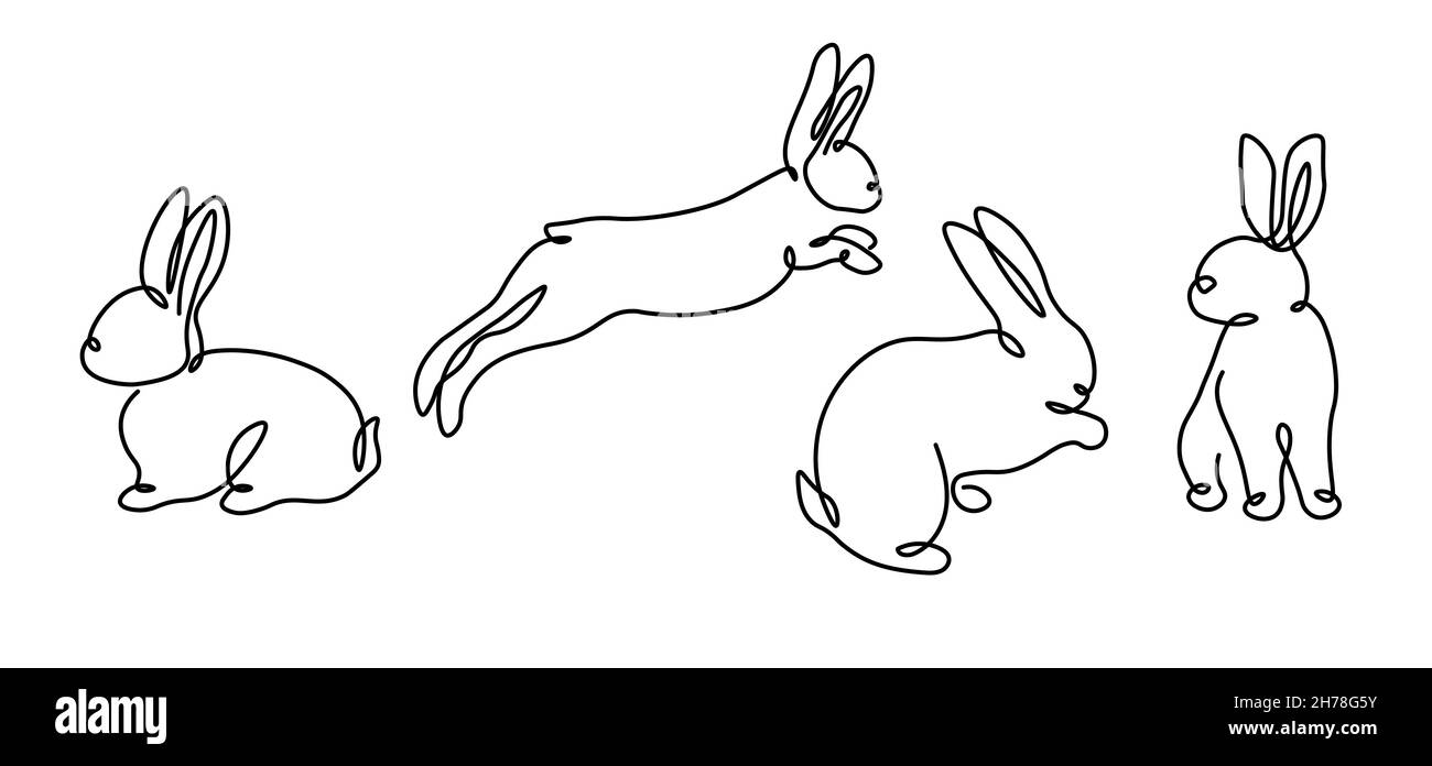 Eine durchgehende einzelne gezeichnete Linie Kunst Doodle Ostern, Hase, Kaninchen eine Linie. Vektorgrafik. Osterhasen für die Osterferien. Isoliertes Bild von Stock Vektor