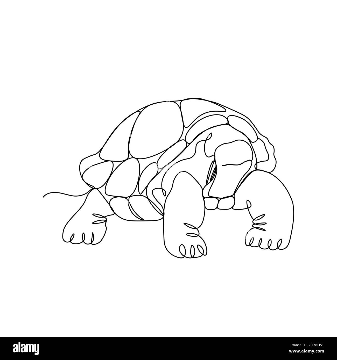 Eine einzeilige Zeichnung der großen Landschildkröte für die Logo-Identität. Entzückende Kreatur Reptil Tier Maskottchen Konzept für die Erhaltung Stiftung. Weiter Stock Vektor