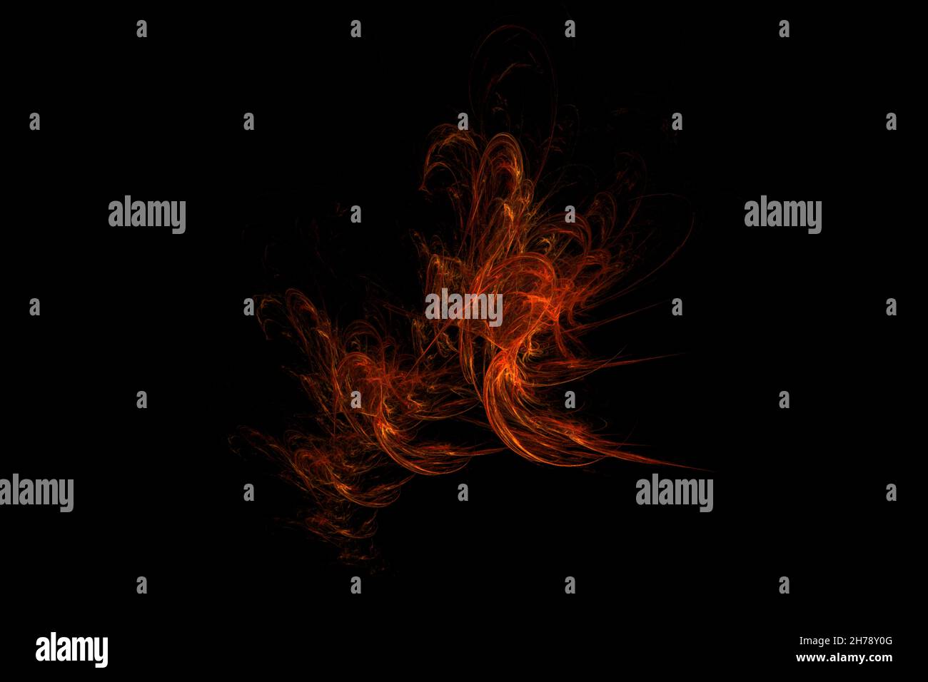 Illustration Zeichnung einer brennenden Flamme auf schwarzem Hintergrund, abstraktes Design, Rendering Stockfoto