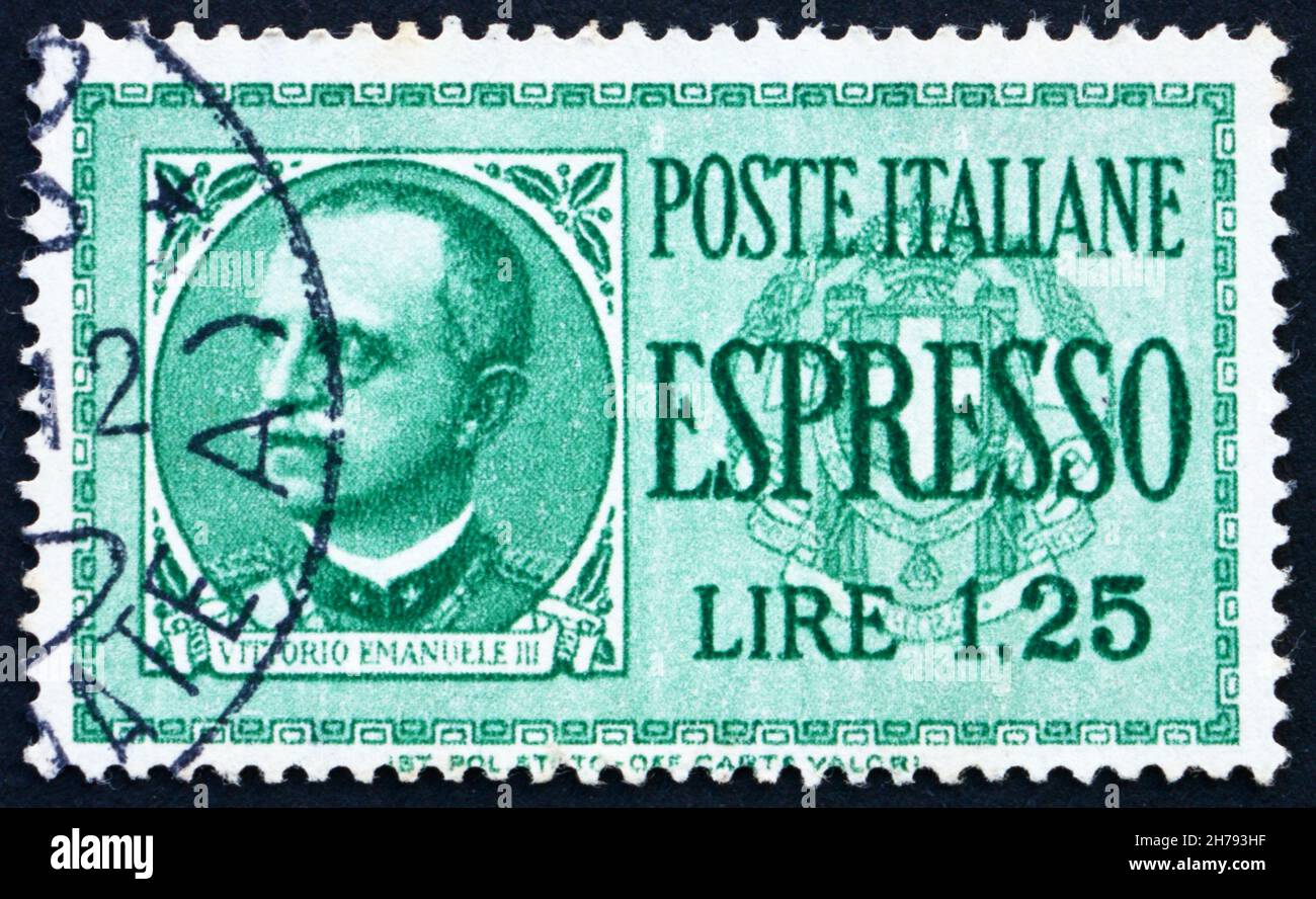 Italien - ca. 1932: eine Briefmarke gedruckt in Italien zeigt Victor Emmanuel III, König von Italien, 1900-1946, ca. 1932 Stockfoto