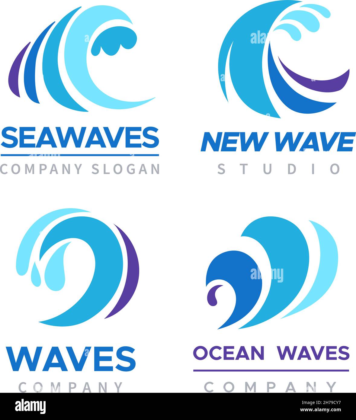 Sea-Wave-Logo. Meeressturm. Gezeitenspritzer. Blaues Wasser wirbeln  Firmenemblem für Branding. Aqua-Bewegungszeichen. Design mit abstrakten  Symbolen für den Geschäftsbetrieb Stock-Vektorgrafik - Alamy
