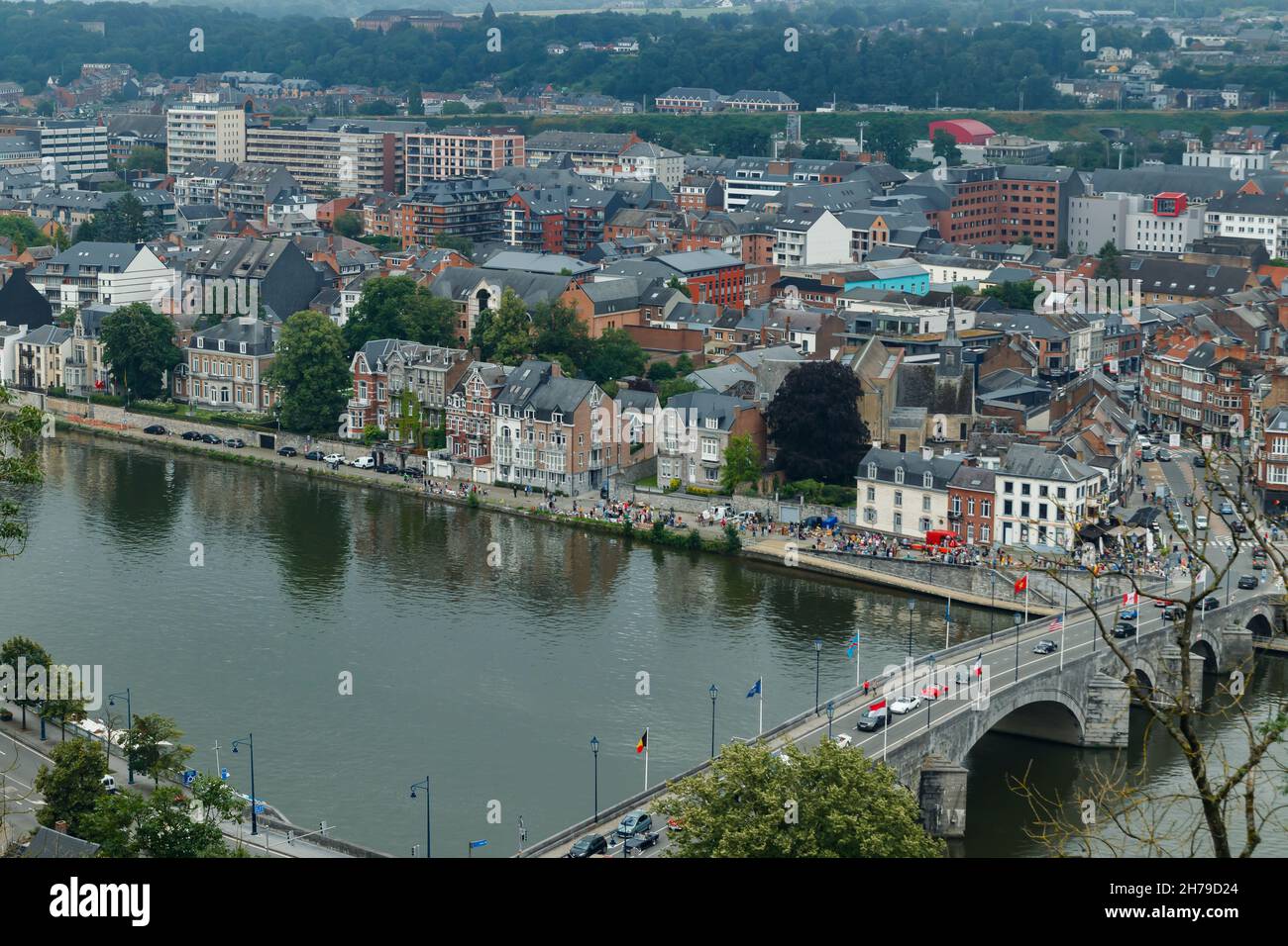 Panoramablick auf die Stadt Namur, Wallonien, Belgien im Sommer Stockfoto