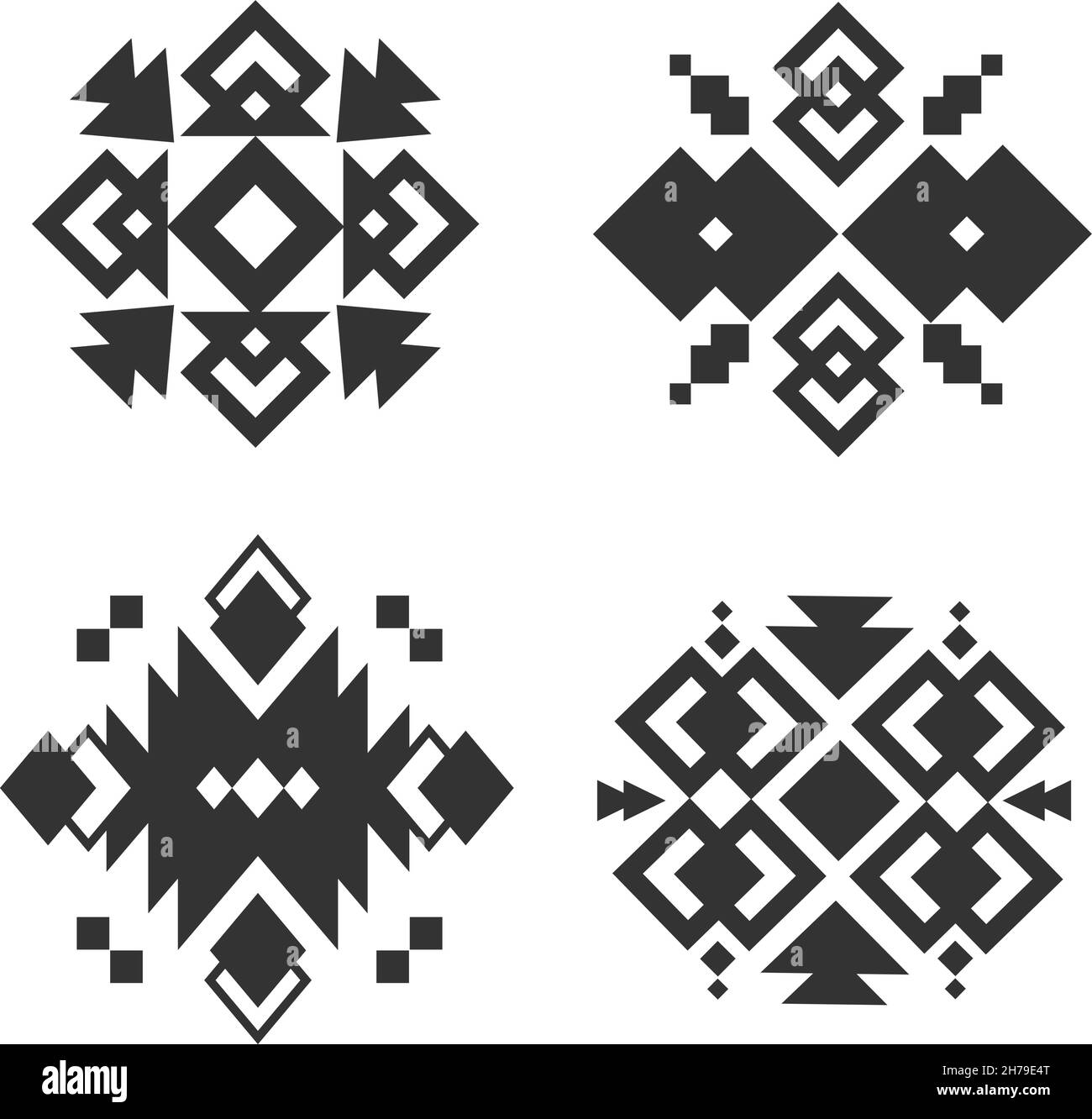 Tribal-Ornamente. Abstrakte ethnische schwarze Silhouette, dekorative native Kunstelemente für Dekor und Design, geometrische Stil orientalische Objekte, vintage Stock Vektor