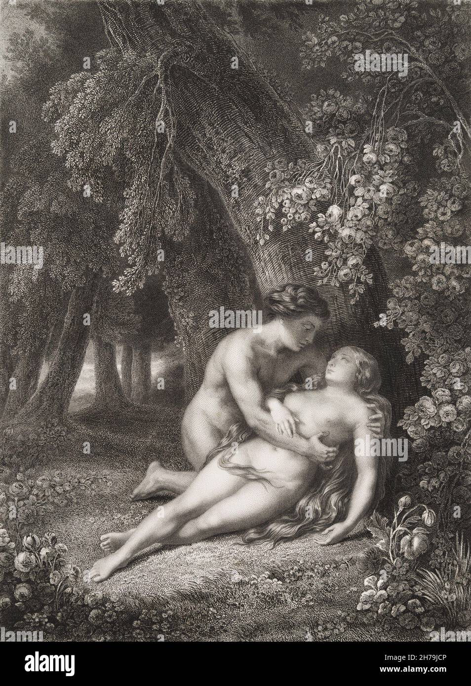 'Le reveil d'Eve' Gravure tiree de 'Le paradis perdu' de John Milton (1608-1674) traduit par Chateaubriand, 1868 ©Archives-Zephyr/Opale.photo *** Lokale Bildunterschrift *** Stockfoto