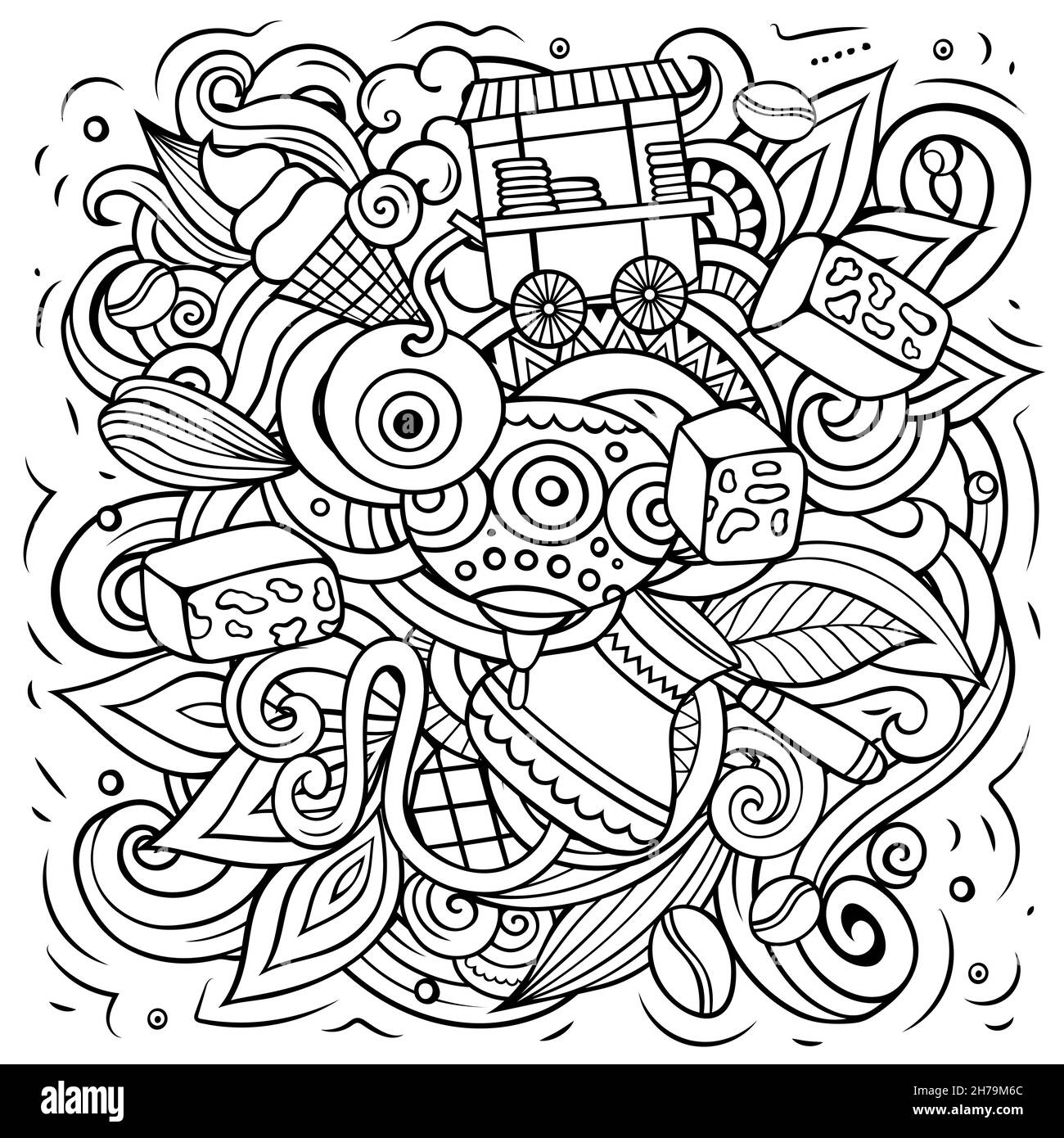 Istanbul Cartoon Vektor Doodle Illustration. Skizzenhafte, detailreiche Komposition mit vielen türkischen Objekten und Symbolen. Stock Vektor