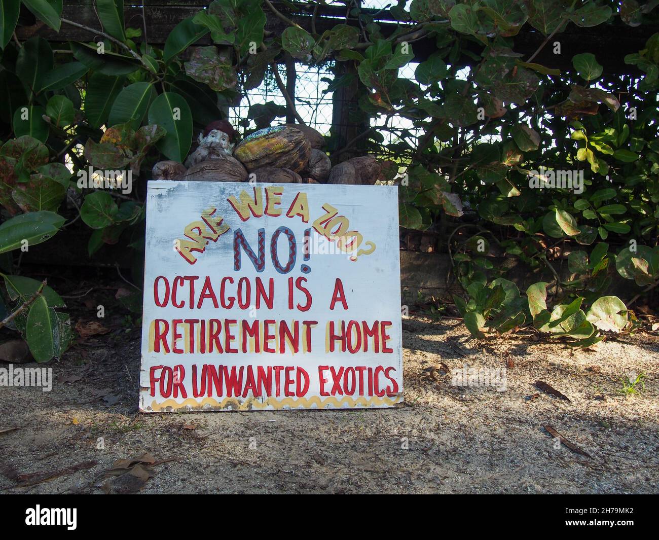 Schild am Octagon Wildlife Sanctuary, das erklärt, dass es kein Zoo ist, Punta Gorda, Florida, USA, 2020 © Katharine Andriotis Stockfoto