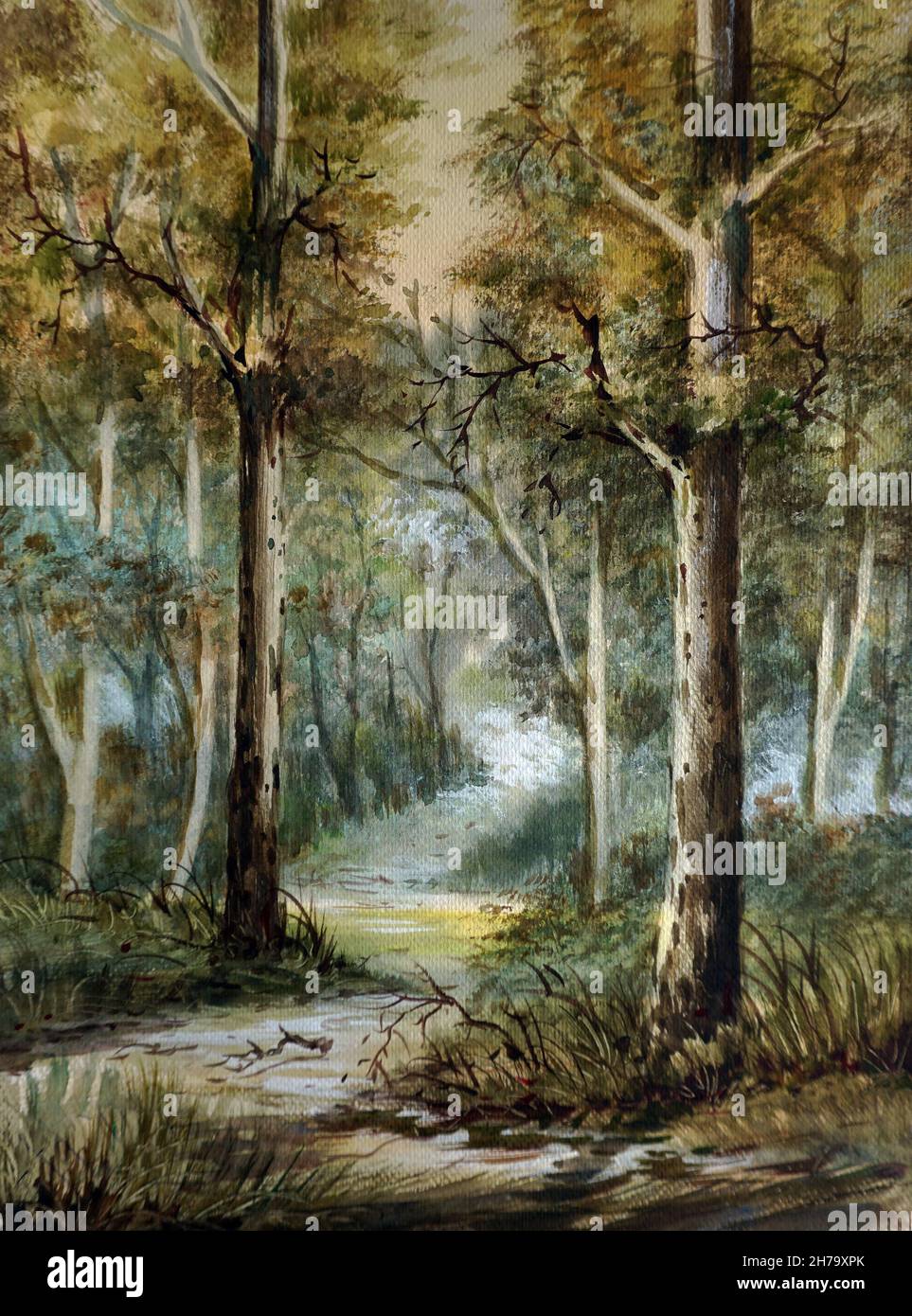 Original Aquarellmalerei - Baumlandschaft aus thailand Stockfoto