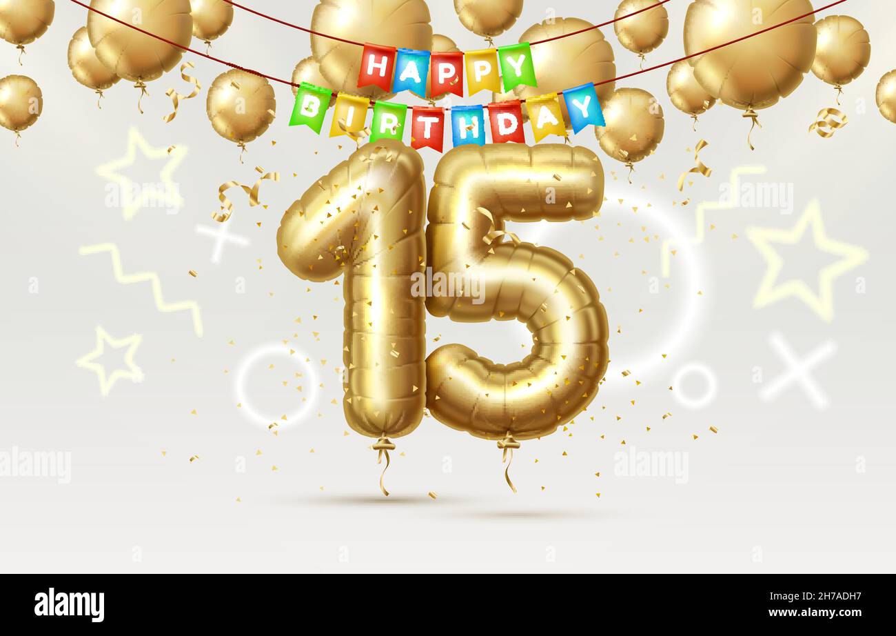 Happy Birthday 15 Jahre Jubiläum der Person Geburtstag, Luftballons in Form  von Zahlen des Jahres. Vektorgrafik Stock-Vektorgrafik - Alamy