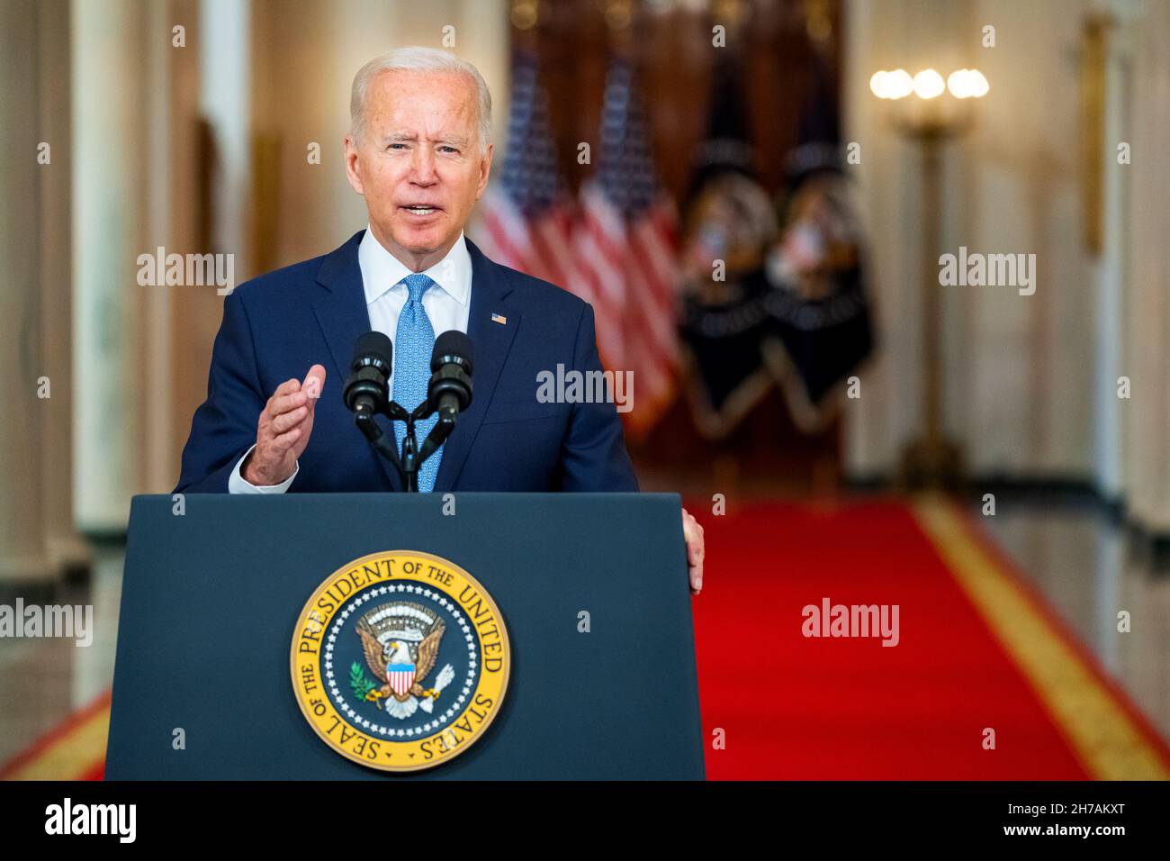 WASHINGTON DC, USA - 31. August 2021 - US-Präsident Joe Biden hält am Dienstag, den 31. August 2021, vor dem US-Präsidenten Joe Biden eine Rede zur Beendigung des Krieges in Afghanistan Stockfoto