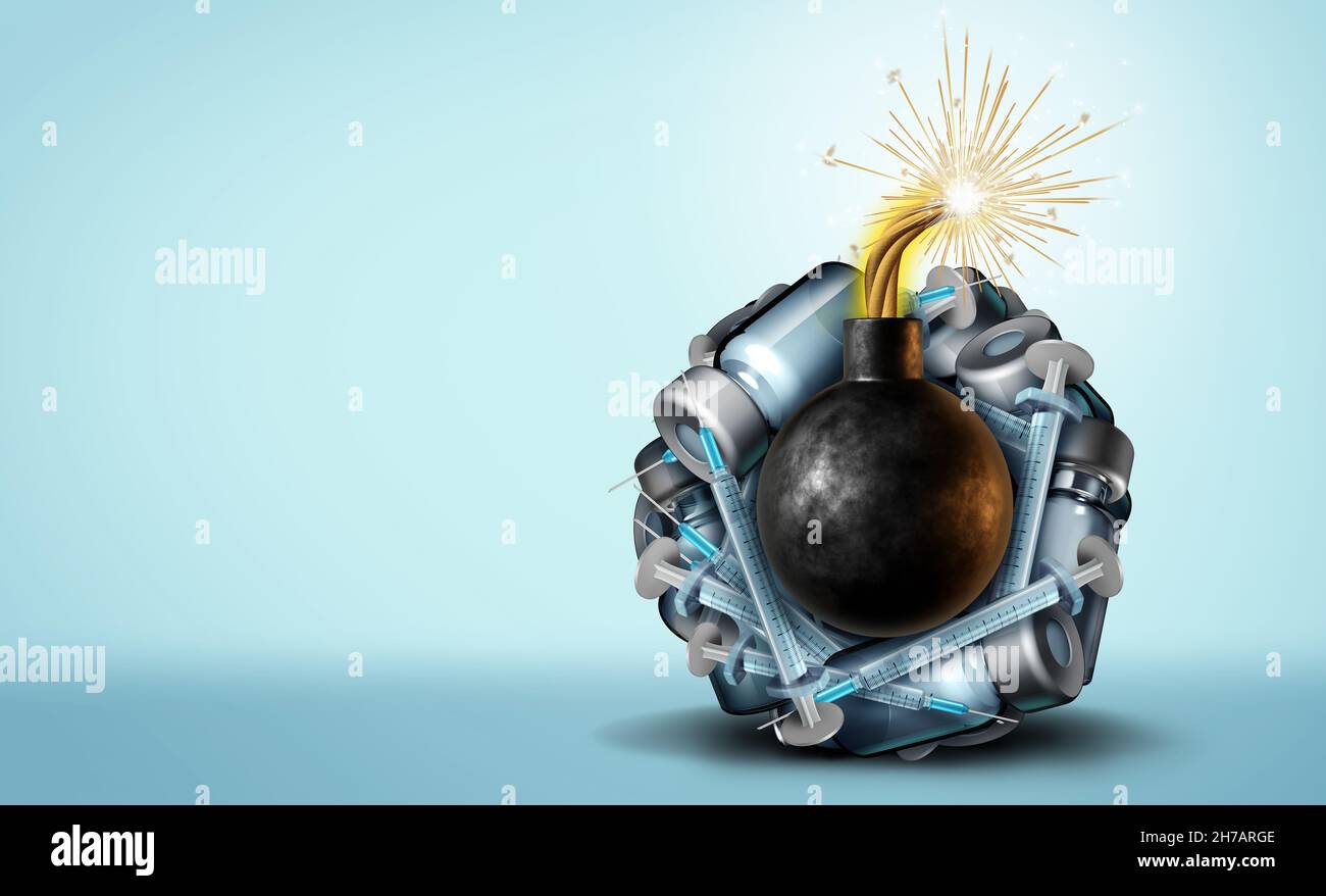 Impffragen und Impfstoffsoziale Fragen als explosiver Impfstoff-Mandat Gesetzgebung mit geimpften und Anti-Vaxxer-Konflikt. Stockfoto