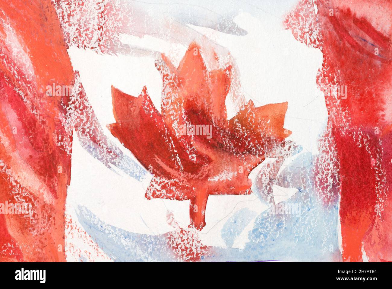 Kanada, kanadische Flagge. Handgezeichnete Aquarellillustration Stockfoto