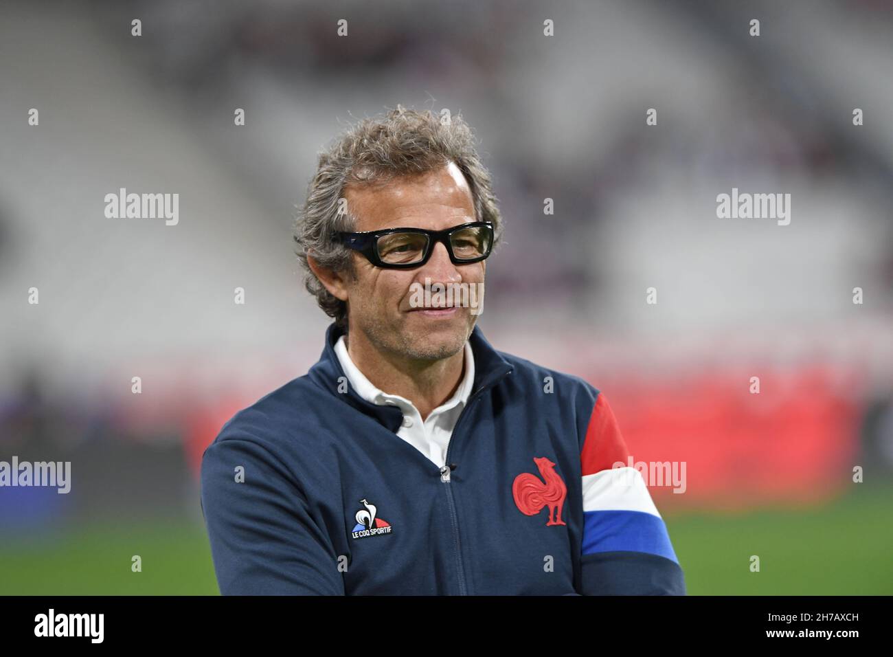 Fabien Galthie, Trainer des französischen Rugby-Nationalteams Fabien Galthie, bei einem Spiel zwischen Frankreich und Argentinien bei den Rugby Autumn Internationals 2021 am Freitag, den 6. November 2021. Frankreich besiegte Argentinien mit 29:20. (Jiro Mochizuki / Bild des Sports) Stockfoto