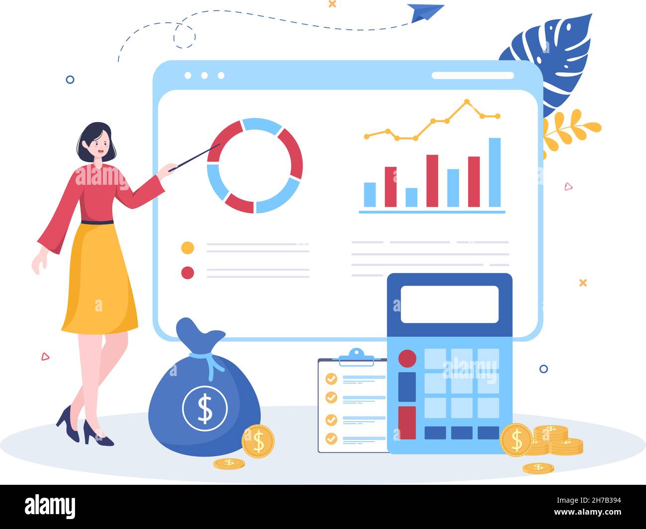 Budget Financial Analyst to Managing or Planning Spending Money at Checklist on Clipboard, Calculator and Calendar Background Vector Illustration Stock Vektor