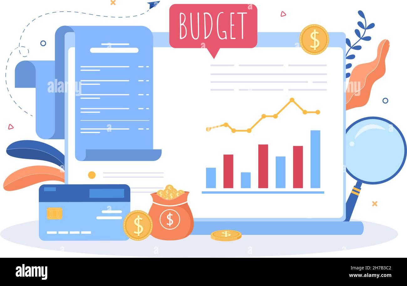 Budget Financial Analyst to Managing or Planning Spending Money at Checklist on Clipboard, Calculator and Calendar Background Vector Illustration Stock Vektor