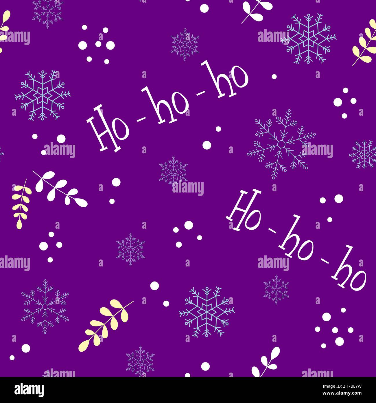 Weihnachtliches Nahtloses Muster mit Schneeflocken und Schriftzug Ho-ho-ho. Stock Vektor