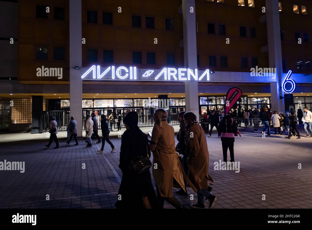 Avicii Arena, ursprünglich bekannt als Stockholm Globe Arena und dann Ericsson Globe Arena, ist das größte sphärische Gebäude der Welt Foto: Stina Stjernkv Stockfoto