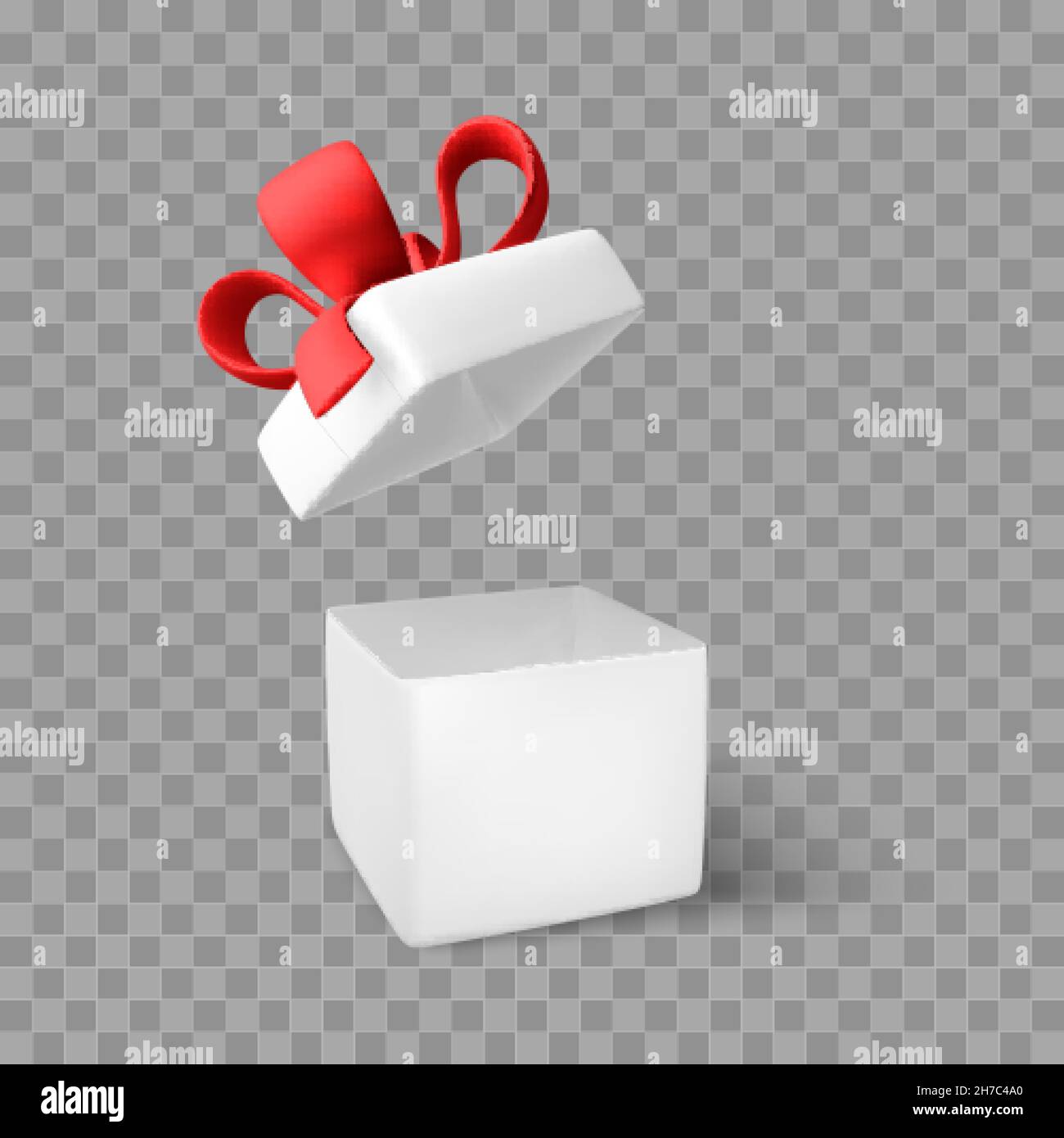 Weiße, offene Geschenkbox. Überraschungskiste mit Schleife für Urlaubs-Design-Banner oder -Poster. Vektorgrafik Stock Vektor