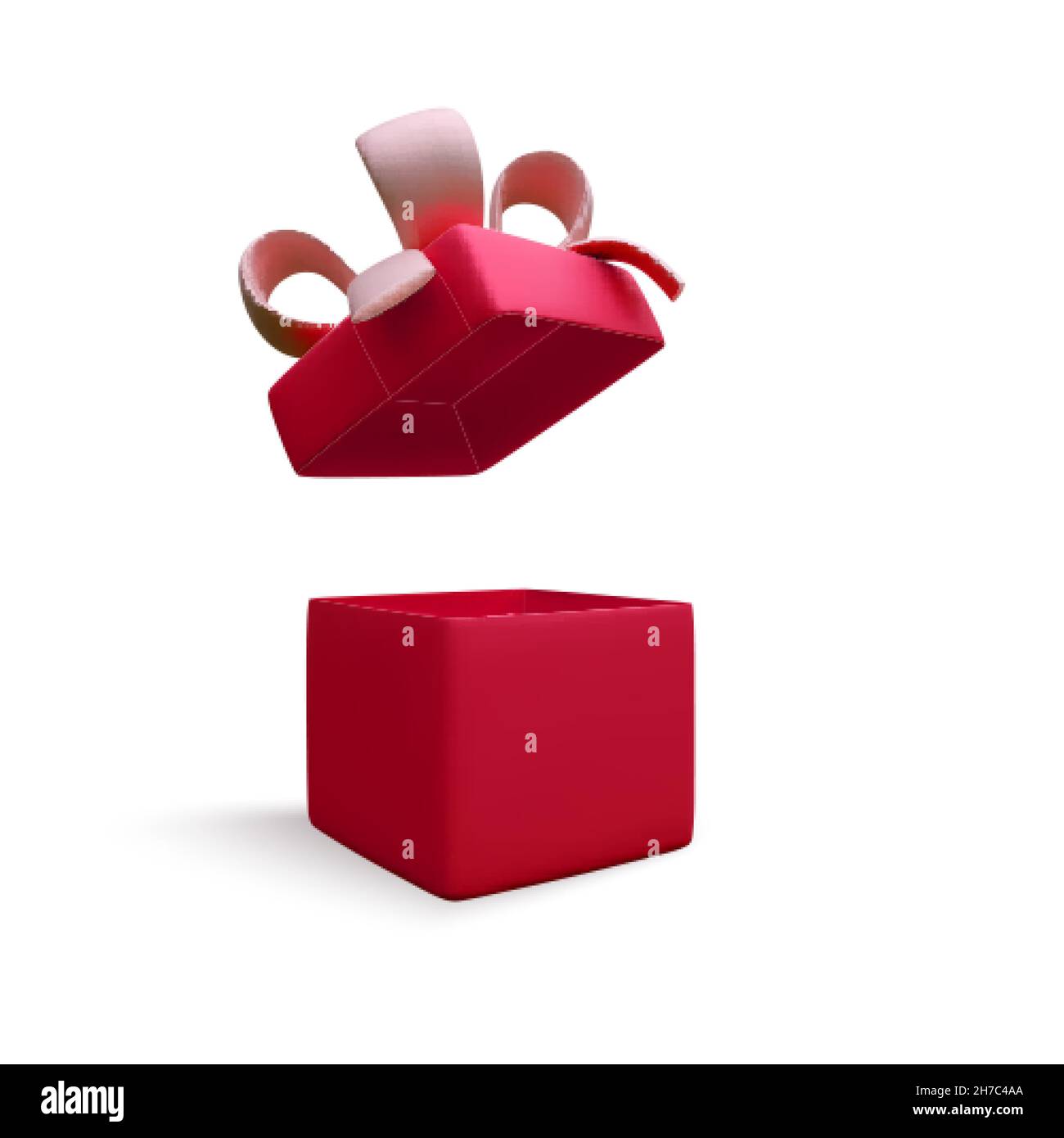 3D offene rote Geschenkbox. Rote realistische Geschenk- oder Überraschungskiste. Vektorgrafik Stock Vektor