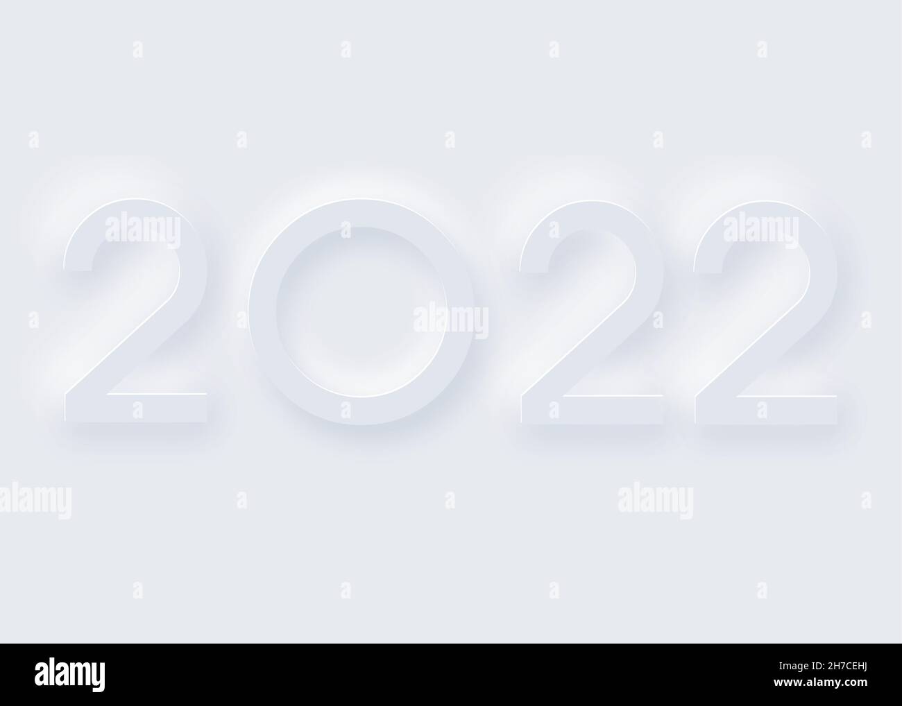 Einladung zum Neujahrsfest 2022. Trendy Neumorphismus Stil Papier schneiden Schnittstelle Hintergrund. Weiche, klare und einfache futuristische Neo-Morphismus-Form Stock Vektor